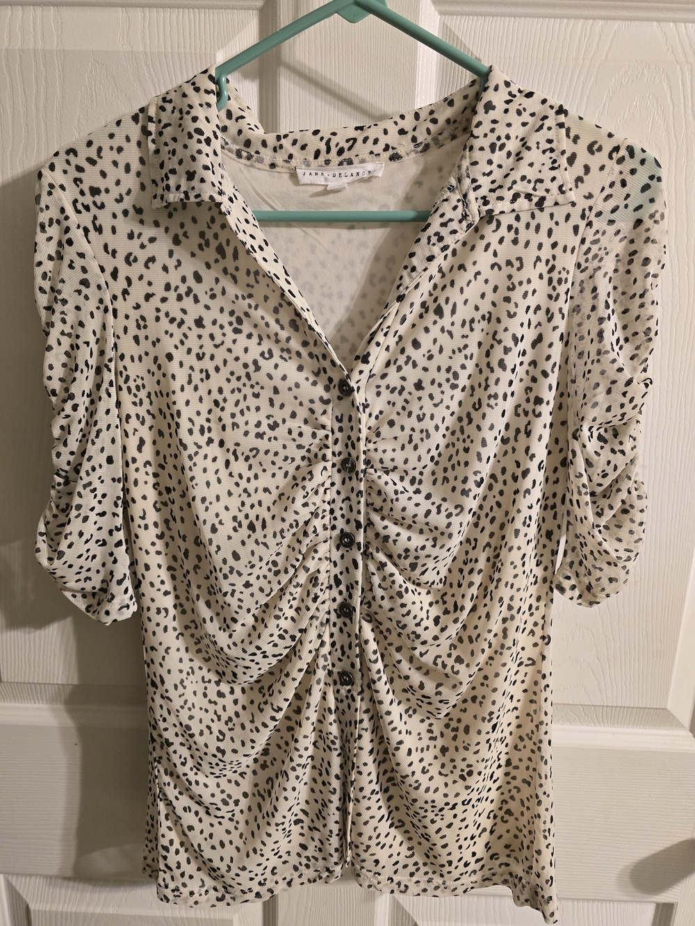 Jane and Delancey Cream Blouse with Black Spot Print